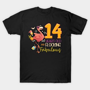 14 Years Old Birtday Flocking Fabulous Flamingo Lover gift for kids T-Shirt